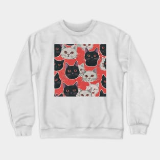 Black And White Cats Pattern Crewneck Sweatshirt